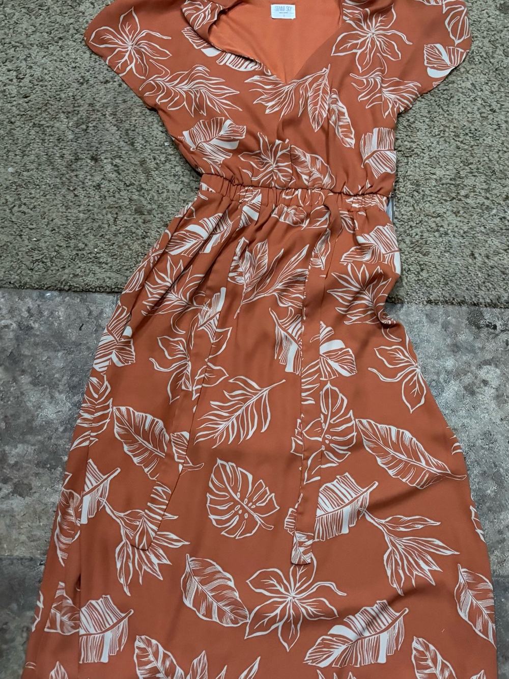 Sienna Sky Rust Maxi Dress with White Tropical Print